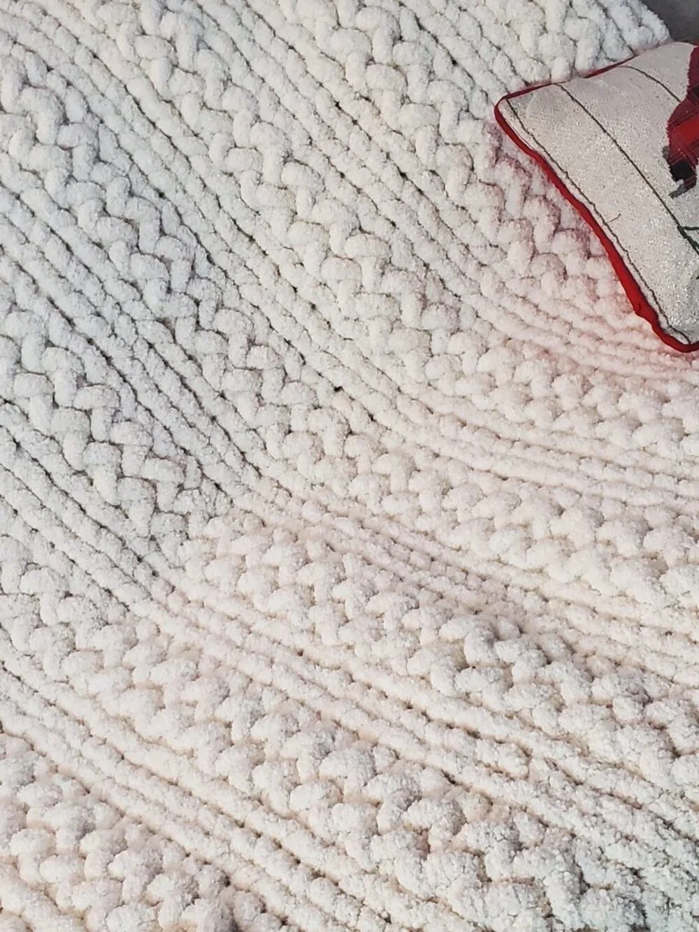 Handmade Ivory Chunky Knit Chenille Throw Blanket 60x40, Soft Cozy Home Decor